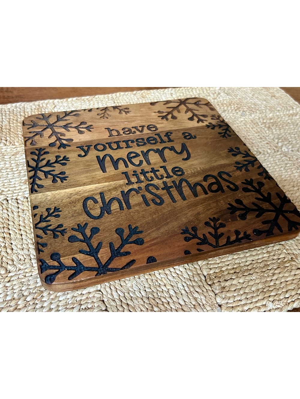 Handcrafted Wooden Christmas Decorative Trivet with Snowflake Design